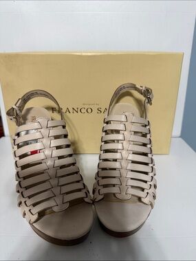 Franco Sarto Light Beige Leather Woven Slingback Sandals